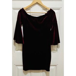 Gianni Bini Womens Velvet Dress Off Shoulder Bell Sleeve Party